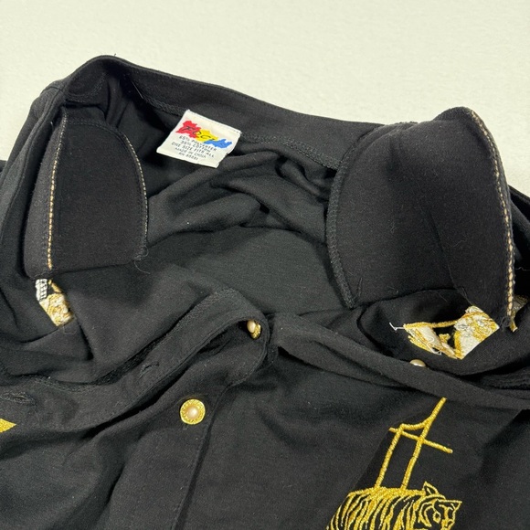 Vintage Black Cardigan silver Gold Embroidered zoo Animals gold pearl buttons - Picture 11 of 12